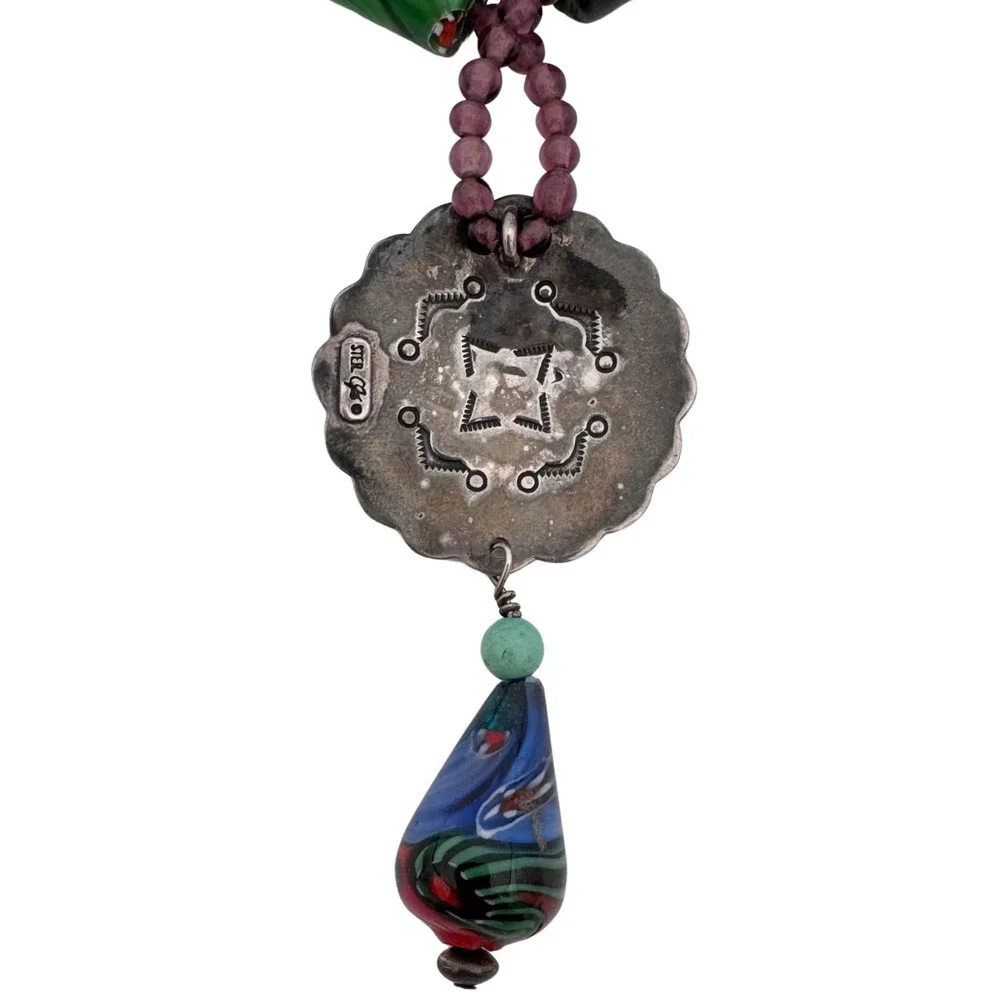 Signed‎ Carlisle Sterling Necklace Beads Gemstones Star Native American Rare 53